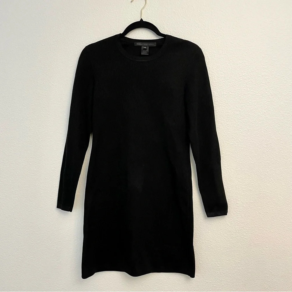 Marc By Marc Jacobs Black Ribbed Long Sleeve Mini Dress Form Fitting Size Medium